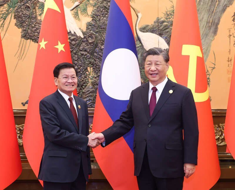 寮国人革党中央总书记、国家主席通伦2日抵达杭州,展开对中国国事访问。图为2023... 寮国人革党中央总书记、国家主席通伦2日抵达杭州,展开对中国国事访问。图为2023...