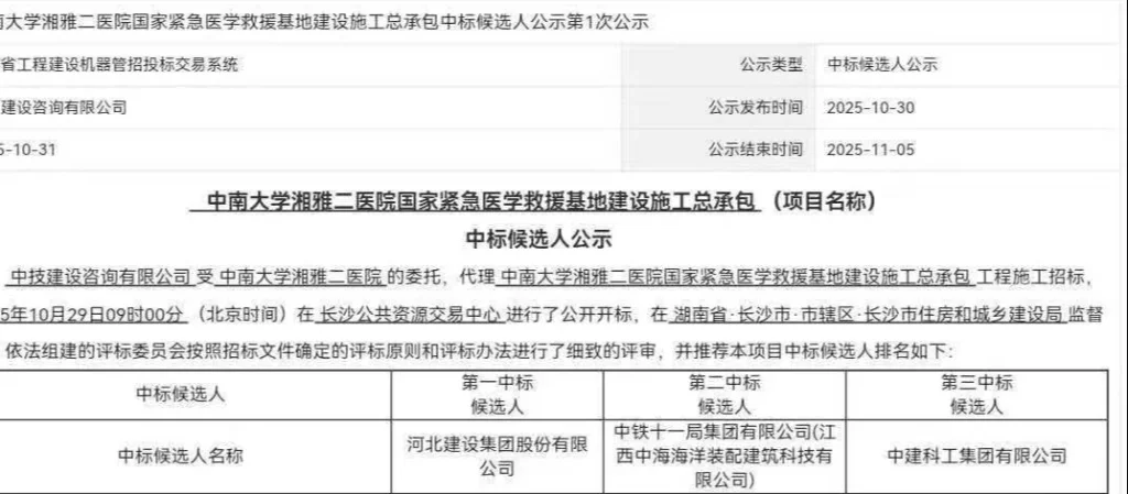 医院8亿元工程前6名落选 第8名中标 官方通报